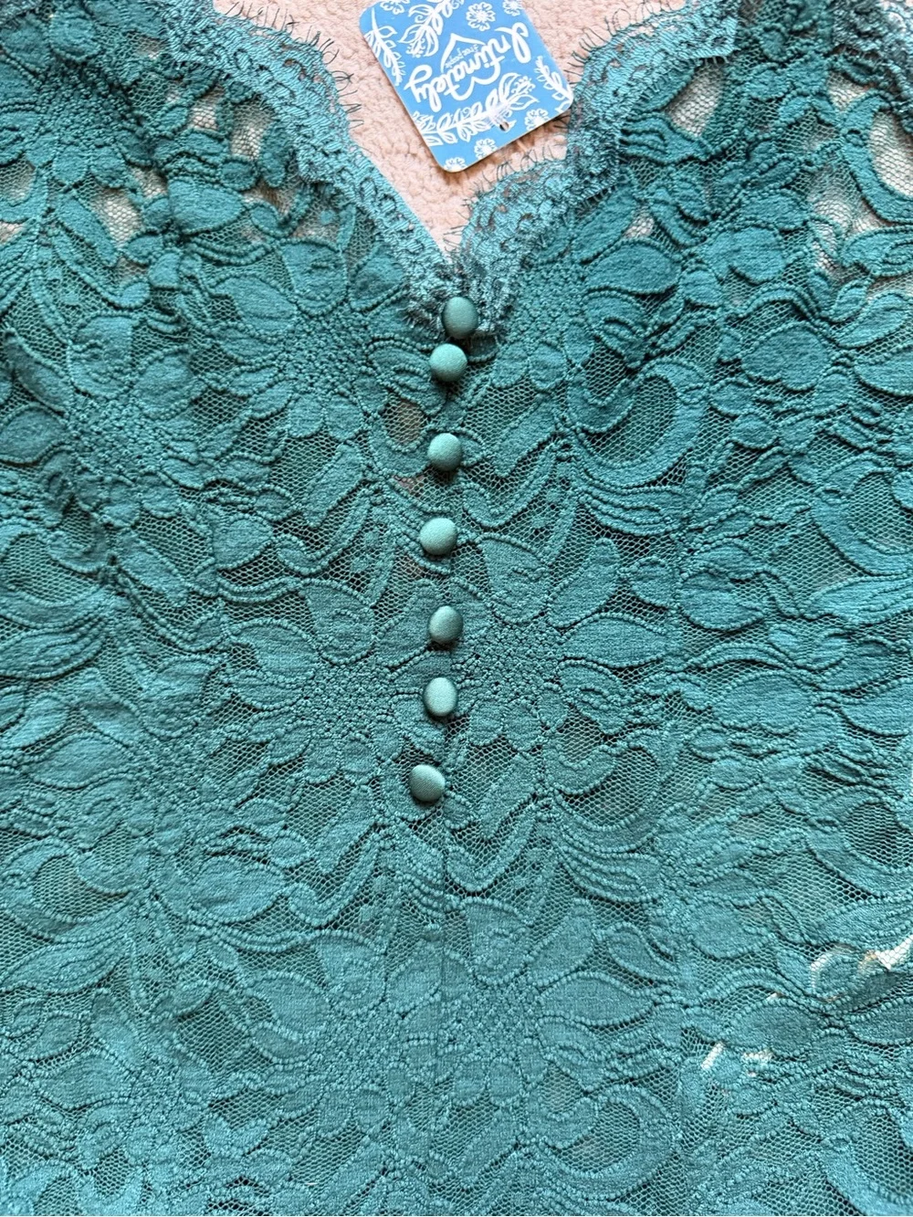 Free People Dark Green Lace Sheer Bodysuit